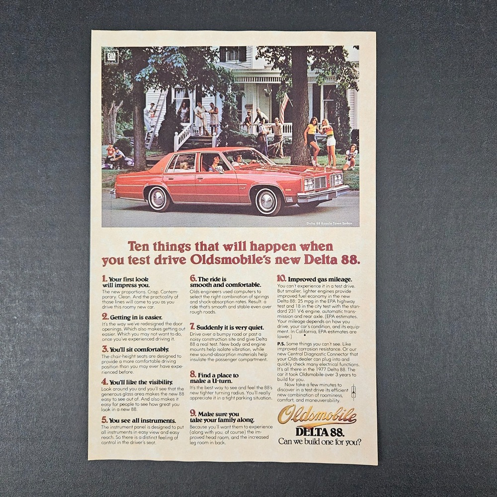 1977 Oldsmobile Delta 88 Royale Town Sedan Vintage Print Ad Garage Mancave Shop